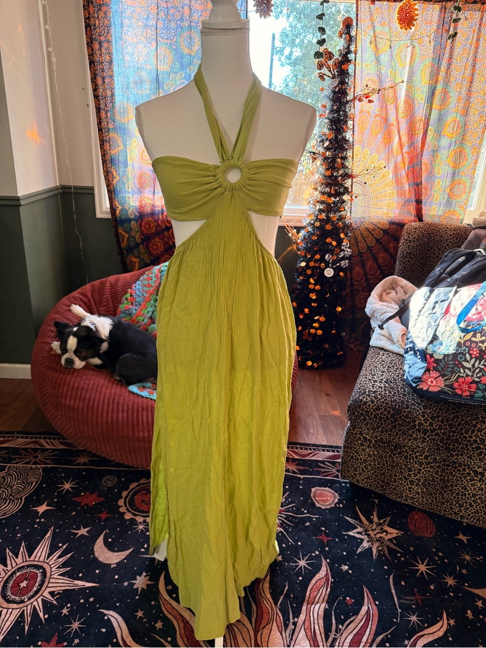Green Halter Cutout Maxi Dress